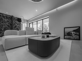 Beautiful design of a modern house. Black and white image