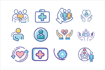 Fototapeta premium Healthcare and Medical Support Icon Set