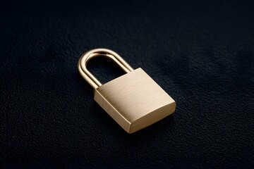 Close up of a golden padlock on dark textured background representing security and data protection for modern concepts