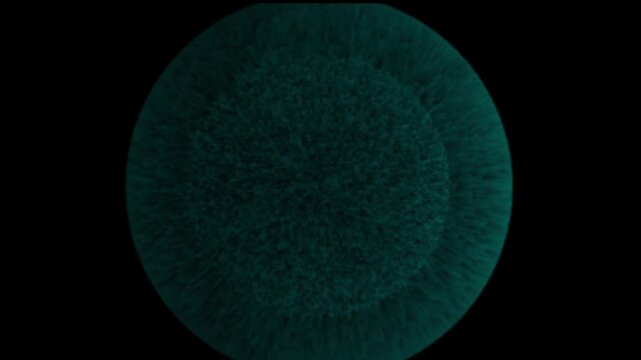 Teal sphere abstract motion graphics animation seamless 4K ultra HD cinematic visual effects. Abstract teal sphere animation seamless loop 4K ultra HD green texture particle visual effects.