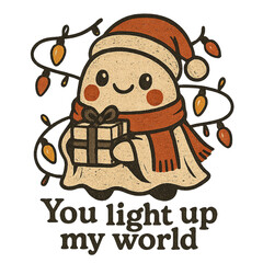 Naklejka premium retro christmas ghost PNG for holiday cards, vintage holiday ghost illustration, holiday quote printable ghost design