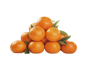 Fresh Bergamot Oranges from Guangxi China Stacked with Green Leaves on White Background