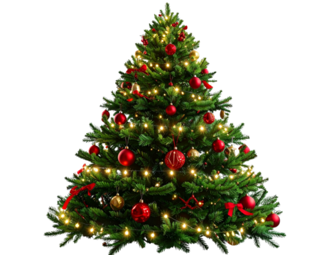 Classic Christmas Tree with Red and Gold Ornaments