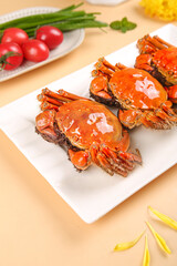 Yangcheng Lake Hairy Crabs with Orange Yolk Chinese Seafood Delicacy Closeup
