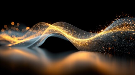 Abstract Blue Digital Data Stream with Glowing Dots and Lines on Black Background, Representing AI Technology and Future Information Exchange in Virtual Space