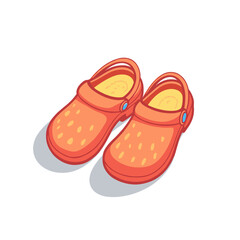 Colorful children&rsquo;s clogs in bright orange color on white background  