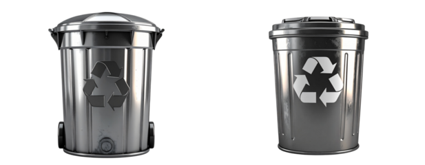 Set 3D Recycle Bin Icon Isolated on Transparent Background PNG