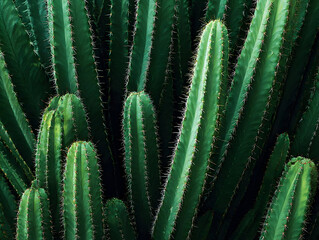 A vibrant collection of green cacti showcasing their unique shapes and textured surfaces in a natural environment.