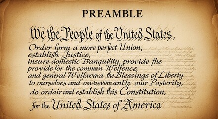 Historic Handwritten Preamble Text on Aged Paper with Vintage Style and Warm Lighting