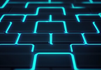 Fototapeta premium Neon Blue Keyboard Keys Glowing on Dark Background for Technology Concept