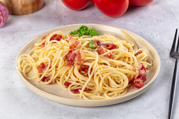 Italian pasta spaghetti with bacon