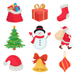 Christmas elements Santa Claus snowman Christmas tree presents bell toys