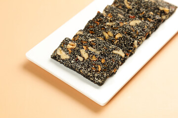 Nutritious Black Sesame Walnut Cake Handcut Slices - Nourishing Homemade Dessert with Nuts and Seeds