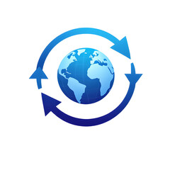 Naklejka premium Blue Earth Globe with Circular Arrows Symbol world