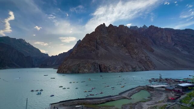 Evening Aerial View of Attabad Lake Gojal - Hunza, Gilgit-Baltistan, Pakistan