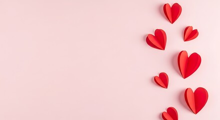 Red Paper Hearts on Pink Background.