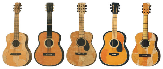 Fototapeta premium PNG Vintage acoustic guitars collection, element set on transparent background