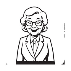 Old woman in formal clothes black and white vector illustration simple minimalist portrait design