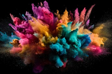 Dynamic Eruption of Colorful Powder on Dark Canvas