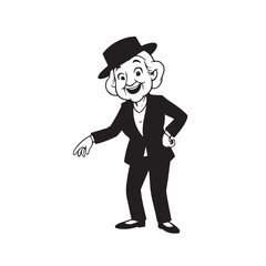 Old woman in formal clothes black and white vector illustration simple minimalist portrait design