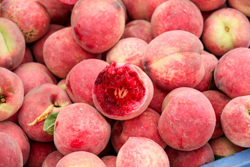 Fresh Ripe Peaches with Red Carmine Flesh from Hubei China - Organic Stone Fruit Harvest