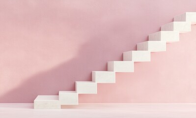Minimalist Staircase Design on Soft Pink Wall for Modern Interiors