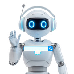Futuristic artificial intelligence assistant with search interface offering help on transparent