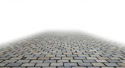 石畳道、霧深く伸びる視界 淡い光が優しく包む. AI Generated