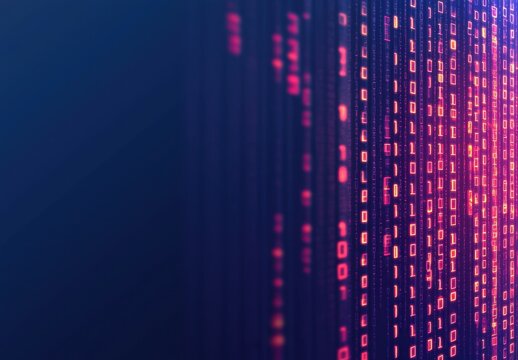 Vibrant Binary Code in Digital Environment with Neon Colors
