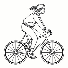 Obraz premium Cycling Woman Riding Bicycle Line Drawing Vector Illustration
