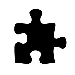 Single black puzzle piece on a white background, simple silhouette graphic