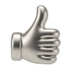 thumb up sign 3D metallic PNG on a transparent background