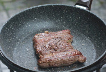 Steak that is in the pan