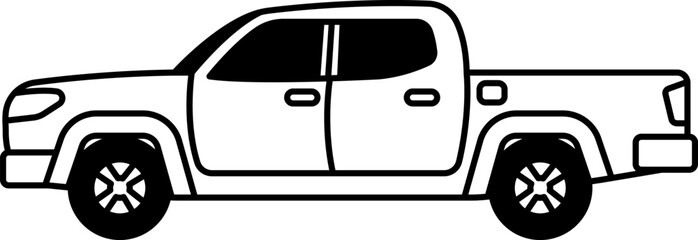 black and white illustration of a Pickup truck © Koon