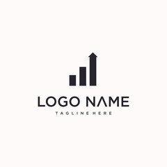 Fototapeta premium A minimalist black and white logo featuring an upward trending bar graph with an arrow on top, symbolizing growth and success. 