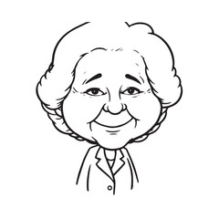 Old woman in formal clothes black and white vector illustration simple minimalist portrait design