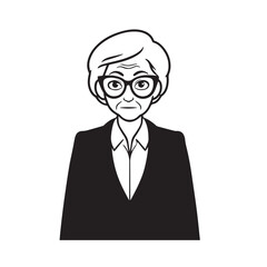 Old woman in formal clothes black and white vector illustration simple minimalist portrait design