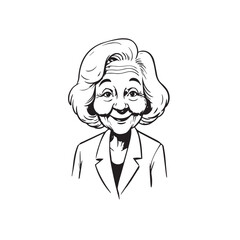 Old woman in formal clothes black and white vector illustration simple minimalist portrait design