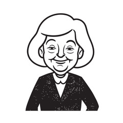 Old woman in formal clothes black and white vector illustration simple minimalist portrait design