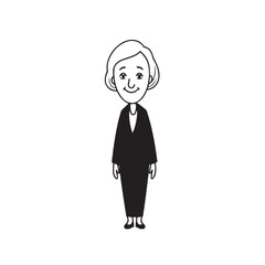 Old woman in formal clothes black and white vector illustration simple minimalist portrait design