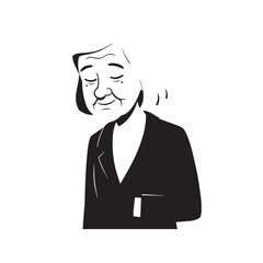 Old woman in formal clothes black and white vector illustration simple minimalist portrait design