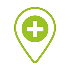 Fototapeta premium A modern location marker symbol with a medical cross, symbolizing health services and emergency assistance in maps and navigation.