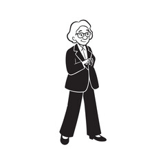 Old woman in formal clothes black and white vector illustration simple minimalist portrait design