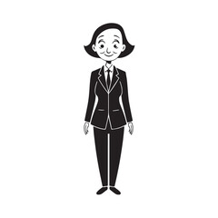 Old woman in formal clothes black and white vector illustration simple minimalist portrait design
