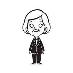 Old woman in formal clothes black and white vector illustration simple minimalist portrait design