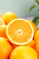 Fresh Navel Orange Cut in Half Showing Juicy Segments - Healthy Citrus Fruit Set