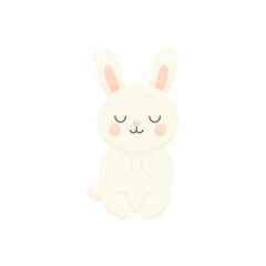 Cute pastel illustration of a sleeping white bunny with closed eyes, rosy cheeks, and soft pink ears. Perfect for nursery decor, baby products, bedtime scenes, and kawaii-themed designs.