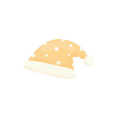 Vector illustration of a pastel sleeping cap with white polka dots, soft trim, and pom-pom. Perfect for nursery decor, bedtime scenes, children’s products