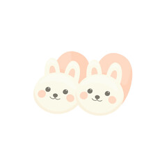 Cute pastel illustration of bunny slippers with smiling faces, rosy cheeks, and upright ears. Perfect for nursery decor, cozy scenes, children&rsquo;s products