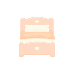 Charming pastel illustration of a peach-colored bed with a heart detail in a kawaii, nursery-style. Suitable for baby room decor, children&rsquo;s products, bedtime scenes, and gentle, sweet designs.